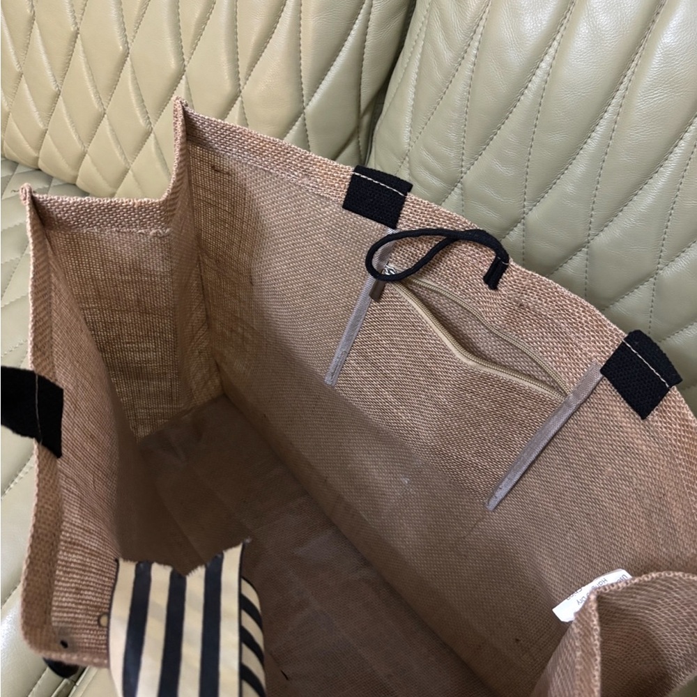 Hello Weekend Burlap Tote Bag with Black Pocket - Picture 5 of 9